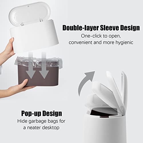 SHAIDOJIO Small Bin, Small Bathroom Bin with Lid and 90PCS Trash Bags, Removable Desk Plastic Mini Office Bins - Image 3