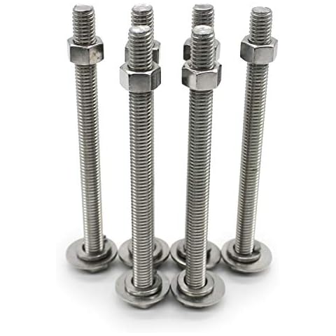 (10 Sets) 5/16-18x5" Stainless Steel Hex Head Screws Bolts, Nuts, Flat & Lock Washers, 18-8 (304) S/S, Fully Threaded by Bolt Fullerkreg Cover