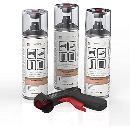 AUPROTEC Lot de 3 bombes d'apprêt Auprofill 1K Filler pour peinture de voiture Gris 3 x 400 ml + 1 poignée pistolet d'origine