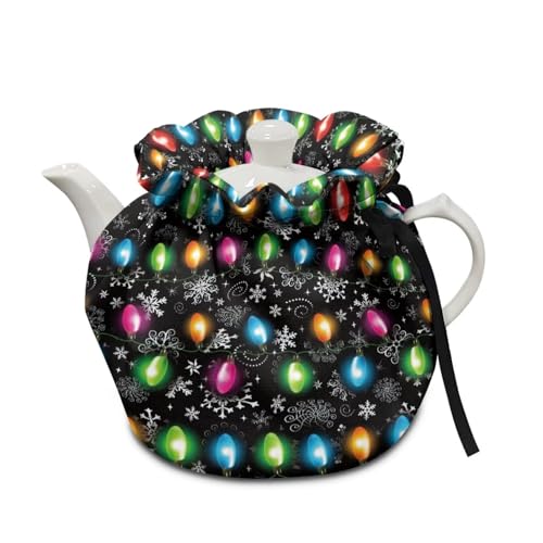 Image of Christmas Colorful Lights Insulated Kettle Cover for Kitchen Tea Cozies to Keep Tea Warm, Teapot Cozy Breakfast Warmer for Home Indoor Table Decorations