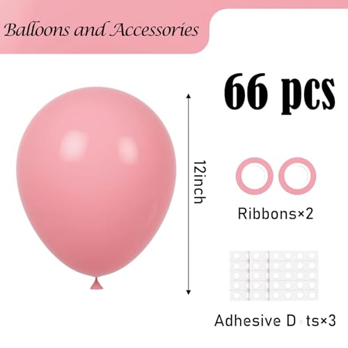 Image of Voircoloria Retro Pink Balloons, 66pack 12inch Blush Pink Balloons Latex Party Balloons for Birthday Baby Shower Valentine's Day Graduation Wedding Gender Reveal Anniversary New Year Party Decorations