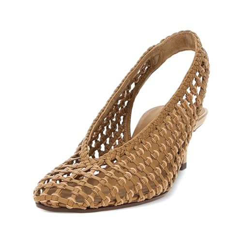 Women Slingback Strap Square Toe Pumps Slip On Low Kitten Heel Woven Sandals Summer Daily Dress Shoes Size 4-16 US2