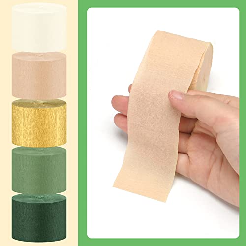 Kisston 10 Rolls Crepe Paper Streamers Sage Green Brown White Gold Party Streamers For Wedding Birthday Bridal Shower Party Supplies Bachelorette Decor, 820 Ft In Total #TOP2