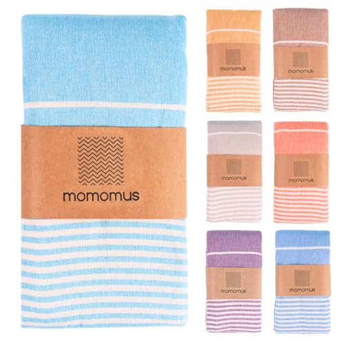 MOMOMUS Fouta XXL, Sandfrei, mit Fransen - Großes Strandtuch XXL, aus Baumwolle, Sandabweisend - Ideal für Picknicks am Strand - Türkis, 210x240 cm