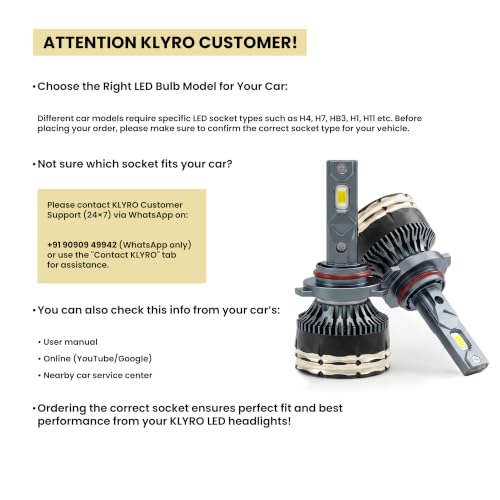 Image of klyro LED Headlight Bulb for Car 200W 20000LM 4300K Warm White Light | Plug & Play Waterproof LED Headlamp | High Visibility Night Driving Light | Pack of 2 HB3 /HB4 (9005 /9006)