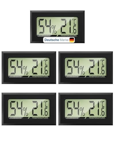 MAVORI® 5 x Thermo Hygrometer mini digital - 2 in 1 Temperatur und Luftfeuchtigkeitsmesser - Mini Thermometer und Hydrometer Feuchtigkeit digital - präzise Messwerte - inkl. Batterien