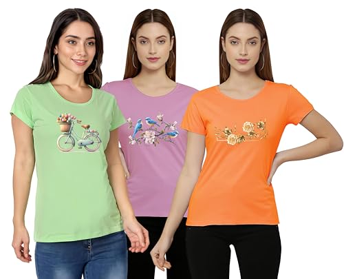 Women's Cotton Printed Tshirts | Round Neck Half Sleeve Regular F...