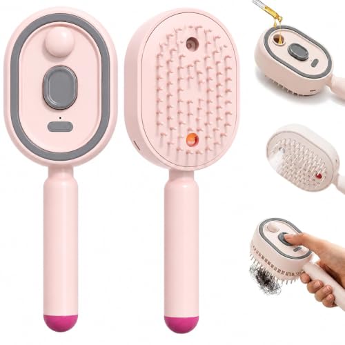Peine eléctrico rosa a vapor con cojín de aire y spray – Recargable