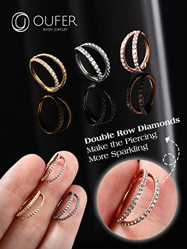 OUFER Helix Piercing Jewelry,16G Surgical Steel Helix Hoop Earrings, Cartilage Tragus Rook Piercing Jewelry, Double Row Diamonds Lip Labret Rings Hoop for Women Men - Image 4