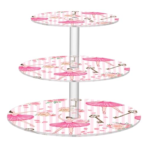 PYBUG Ballet Girl 3 Tier Acrylic Cupcake Stands Tower,Dessert Table Display Set for Tea Party,Wedding,Birthday, Baby Shower