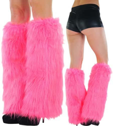 Image of ToBeInStyle Women's Faux Vibrant Fur Retro Daring 60' Inspired Ravewear Knee High Leg Warmers