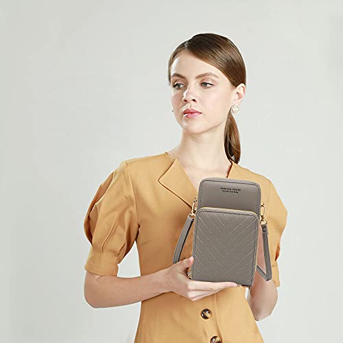 Image of myfriday Small Cell Phone Crossbody Bag, Multi-pocket & 6 Card Slots | 6 card slots, multi-pocket zipper layout and soft synthetic leather keep phone, lipstick, coins and keys ready outdoors