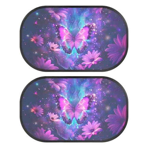 Renewold 2pcs Set Purple Butterfly Car Side Window Sunshade for Kids Pets Side Automotive Window Sunshades Sun Visor Car Window Shade for Baby Car Curtains for Side Windows Seat Accessories