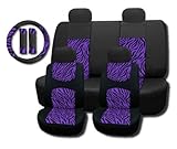 New and Exclusive Mesh Animal Print Interior Set Purple Zebra 11pc Seat Covers Front & Back Lowback, Back Bench, Steering Wheel & Seat Belt Covers - Padded Comfort
