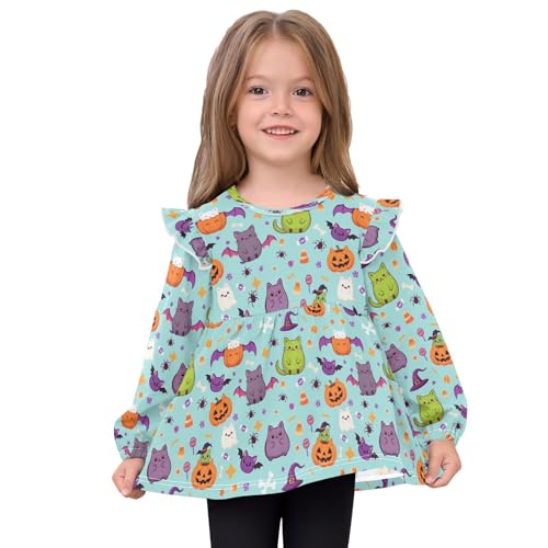 Wings Cat Pumpkin Girls Shirts Cotton Long Sleeve Ruffle Toddler Tee Tops3