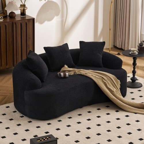 Curved Loveseat Sofa with Full Compression Sponge, Great for Small Spaces, Apartments (Black)