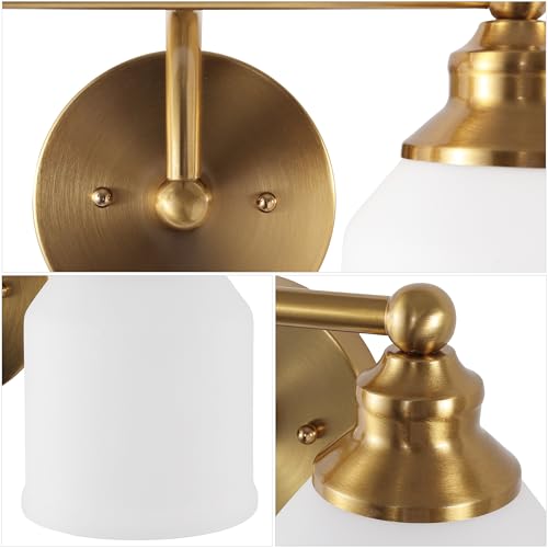 Image of JONATHAN Y 24 inch Brass Gold /White Modern Farmhouse LED Vanity Light Wall Sconce Fixture, Frosted White Glass Shade, Dimmable Wall Lamp for Bathroom Mirror Kitchen Sink, UL Listed (JYL7551B)