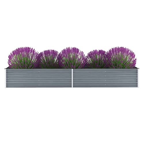 Festnight Hochbeet Metall 320x80x45 cm Grau Hochbeete für Garten Pflanzkübel Verzinkt Stahl Balkon Terrasse Pflanzkasten Blumenkasten Draußen Blumenbeet Gemüsebeet Kräuterbeet