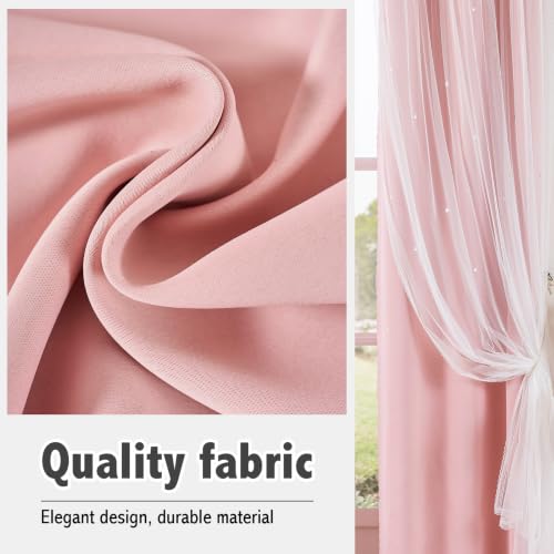 Image of indistar Star Cutout Kids Window Blackout Curtains for Girl Bedroom Window Room Darkening Curtains & Drapes Baby Nursery Curtains (2 Panel,35Wx63L inch,Blush Pink)