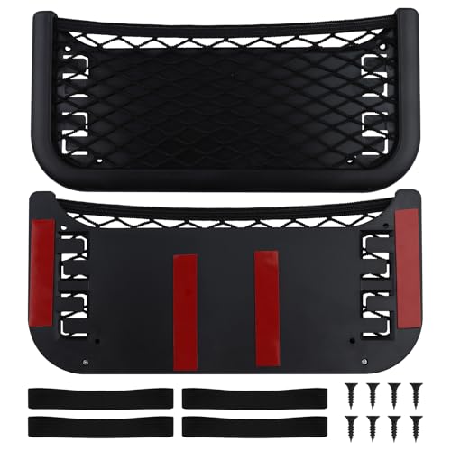 2 Stück Universelles Selbstklebend Elastisch Ablagenetz, Selbstklebendes Netztasche Auto mit Gummiband und Schrauben, Kofferraum Netztasche Auto für Sonnenbrille Telefon Führerschein