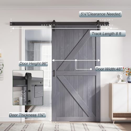 Image of FREDBECK Barn Door 48 x 96 Grey Wood Interior Doors, Fit 44 inch-46 inch Opening