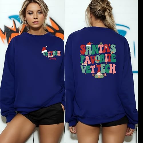 Custom Santa’s Favorite Vet Tech Shirt, Christmas Veterinary Sweatshirt, Personalized Veterinary Shirt, Vet Tech Gift, Dog Cat Lover Top Multi4