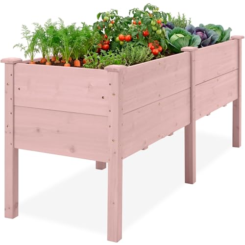 Image of Best Choice Products 72 inch x 24 inch x 30 inch Raised Garden Bed with Extra Deep 16 inch Depth, Elevated Wood Planter Box Stand for Backyard, Patio, Balcony, Natural Fir Wood - Pink