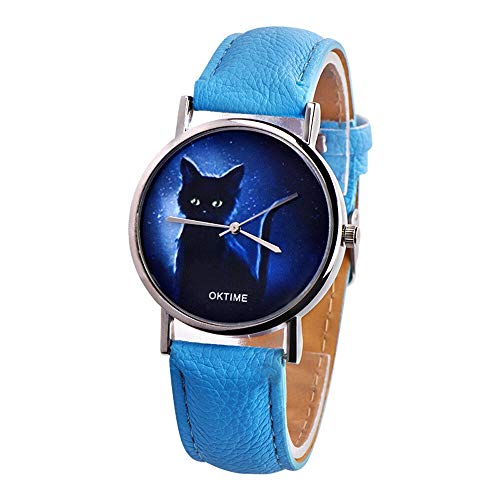 OPYTR Relojes de Mujer Mira Las Mujeres Relojes Moda Misterioso Black Cat Faux Leather Drist Butwatch Reloj de Pulsera (Color : 3)