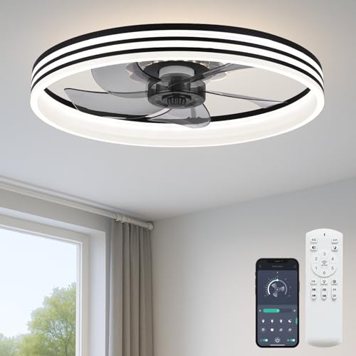 Fszdorj 20‘’ Ceiling Fan with Light, Upgraded Low Profile Fan, Flush Mount Ceiling Fan, 6...