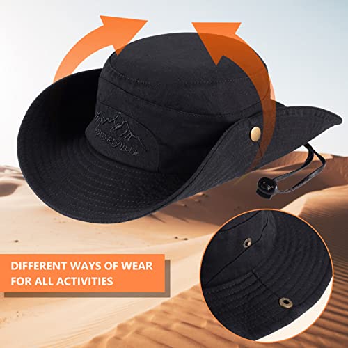 Obling Sun Hat, Fishing Hat Upf 50 Wide Brim Bucket Hat Safari Boonie Hat B-Black #TOP2