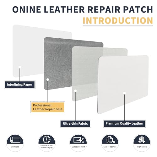 Image of ONine Leather Repair Patch, Leather Repair Tape, 12 x 48 Inches Self-Adhesive Couch Patch, Waterproof, Wear-Resistant, for Furniture, Drivers Seat, Sofas, Car Seats(White)