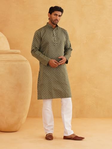 Image of SOJANYA (Since 1958 Men's Silk Blend Self Design Kurta & Off-White Churidar Pyjama Set