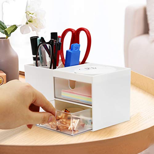 Citmage Desk Organizer Caddy with 5 Compartments Office Workspace Desktop Holder Plastic Stationery Storage Box for Pencils,Markers,Erasers,Pens (white_2) - Thumbnail 5