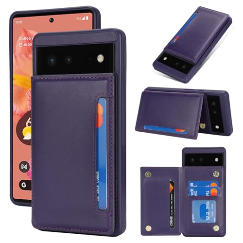 iCoverCase Compatible with Google Pixel 6 Case with Card Holder Wallet Phone Case for Women Men [RFID Blocking] PU Leather Protective Wallet Case for Pixel 6 (Dark Purple)
