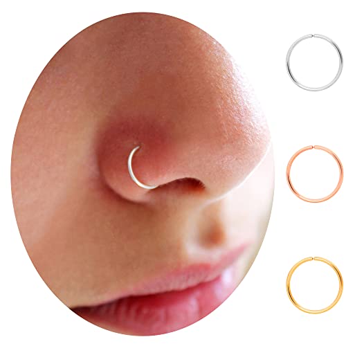 Small Nose Rings Hoops for Women/Men, Sterling Silver, 24G, 7mm, Handmade Thin Septum Rings, Tiny Nose Piercings Jewelry, 24 Gauge