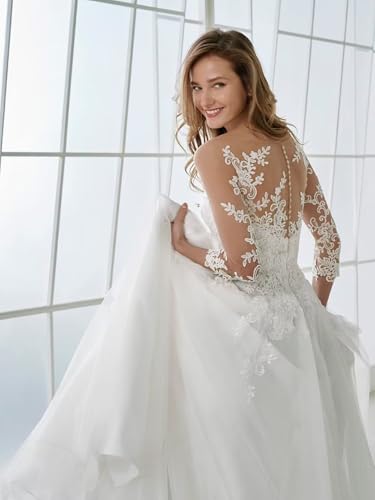 Women's Lace Mermaid Long Sleeves Wedding Dress for Bride Floor Length Beach Bridal Dress for Women3