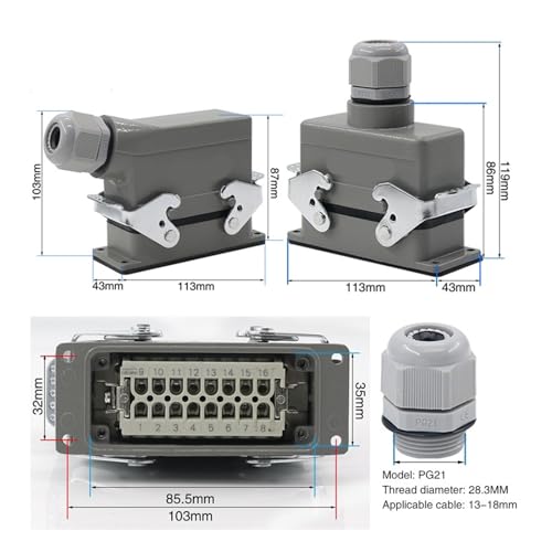 Conector pesado H16B-HE-016-1 con 16 pines Top line miniatura 2