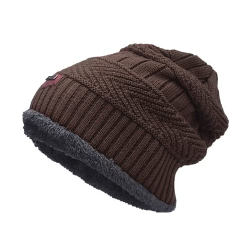 Gorro masculino de tricô de inverno com forro de lã grossa felpudo