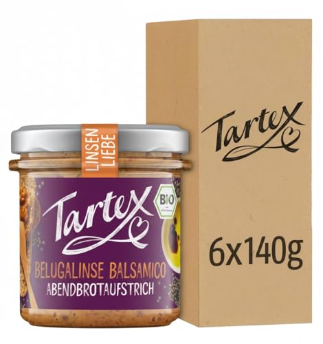 Tartex Bio Brotaufstrich Herzhaft I Veganer Aufstrich I Belugalinse Balsamico I 6 Gläser im Vorteilspack I lecker auf Brot oder als Dip I 810 g