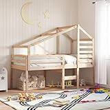 SooIarix Hochbett mit Dach 80x200 cm Massivholz Kiefer Robustes Kinderbett mit Lattenrost offener Seite platzsparend modernes Design vielseitig für kleine Räume