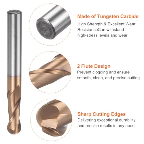 Image of HARFINGTON Ball Nose End Mill 2 Flute 3 /8 inch Diameter 3 /8 inch Shank Tungsten Carbide Spiral CNC Router Bits 1 inch Cutting Length Single End Ball Cutting Tool for Carving Engraving Grinding