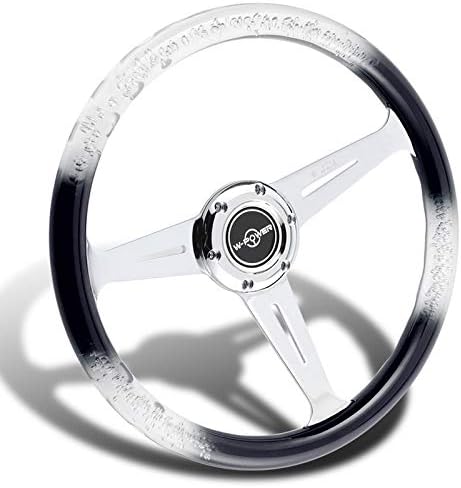 W-Power, Volante universal de 13.7 pulgadas con 6 agujeros de perno de aluminio pulido negro transparente diamante estilo burbuja de cristal, botón
