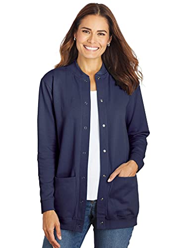 AmeriMark Women’s Fleece Cardigan Sweater –Lightweight Soft Long Sleeve Jacket Navy 1X