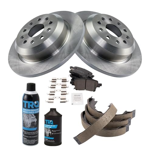 Image of TRQ Rear Brake Pad & Rotor Kit, with Chemical Kit Parking Brake Shoe Set Ceramic Compatible with 2021 Jeep Wrangler