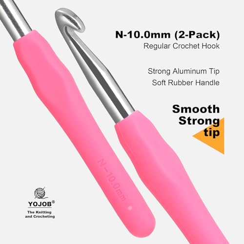 Image of 2Pcs 10mm Large Crochet Hooks, Ergonomic Crochet Hook for Arthritis and Beginners, Extra Long, Smooth, Comfortable (Size N / 10.0mm)