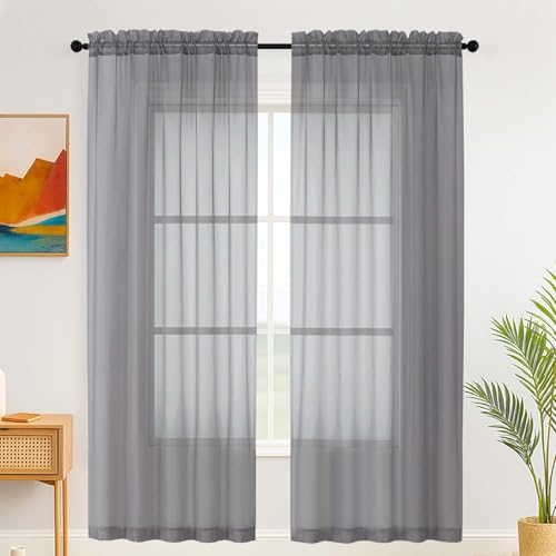 Simplebrand Tende grigie trasparenti in grigio antracite per camera da letto, 150 × 200 cm, 2 pannelli