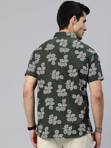 Image of Majestic Man Slim Fit Floral Printed Pure Cotton Casual Half Sleeve Shirt