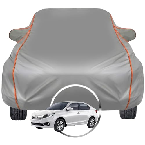 Image of Pivalo Car Cover for Honda Amaze - Fits All Model & Year | 100% Waterproof All-Weather UV & Paint Protection | Premium 3-Layer Fabric | Triple Stitched with Reflective Piping (Grey)