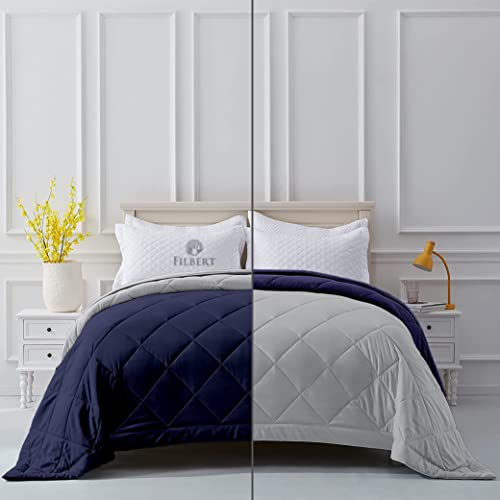 Image of Filbert Reversible Microfiber 250 GSM Diamond Stitch Double Bed Comforter Blanket for All Season Light Weight (90 inch x 100 inch Inches /228cm x 254cm) - Comforter Double Bed|Silver /Navy Blue