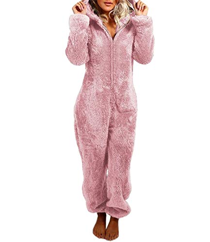 Pijama con capucha para mujer, de forro polar, con cremallera, de una pieza, para dormir, de manga larga, de felpa Cover